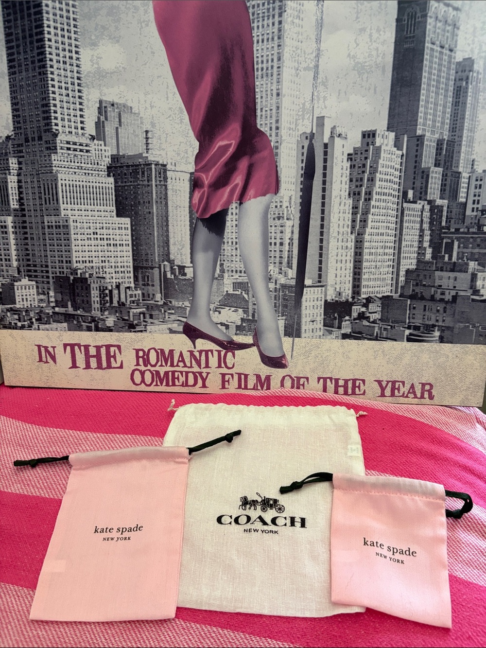Coach White Drawstring Dust Bag and 2 small Kate Spade jewelry dust bags.